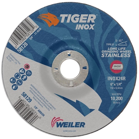 Weiler 6 in Dia, 1/4 in Thick, 7/8 in Arbor Hole Size, 24 Grit 58129